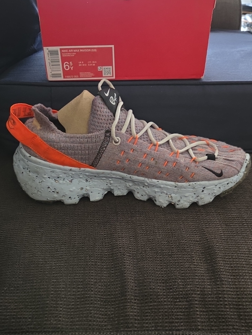 Nike Kids Gray and Orange Knit Trail Sneaker